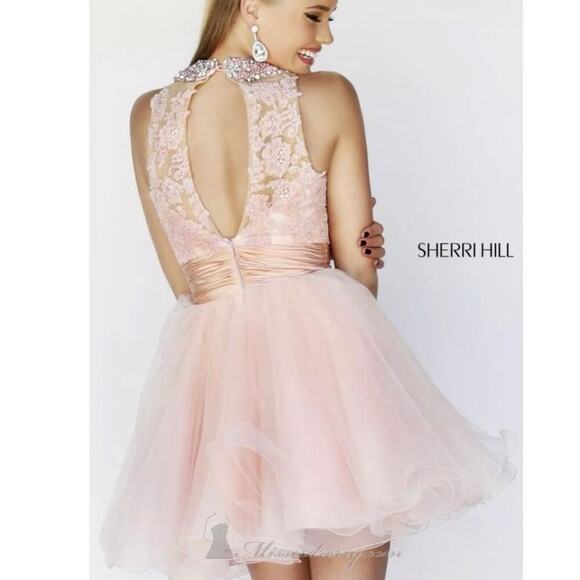 Sherri Hill Pink Blush Tulle Dress Prom Homecoming Pageant Size 4 Beaded Short - Picture 2 of 10